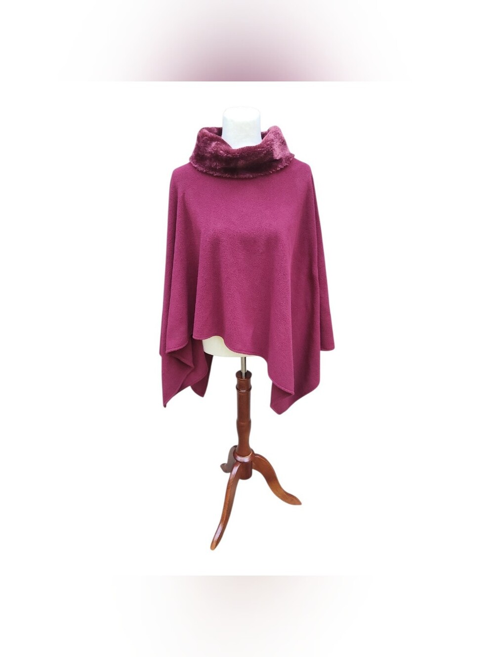 Burgundy Boho Faux Fur Cowl Neck Poncho Witchy Romantic One Size 2000s Style